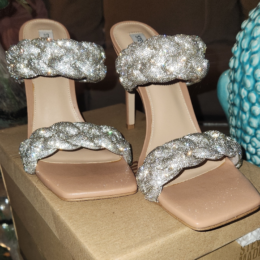 Steve Madden Glittering Silver Braided Heels NWB